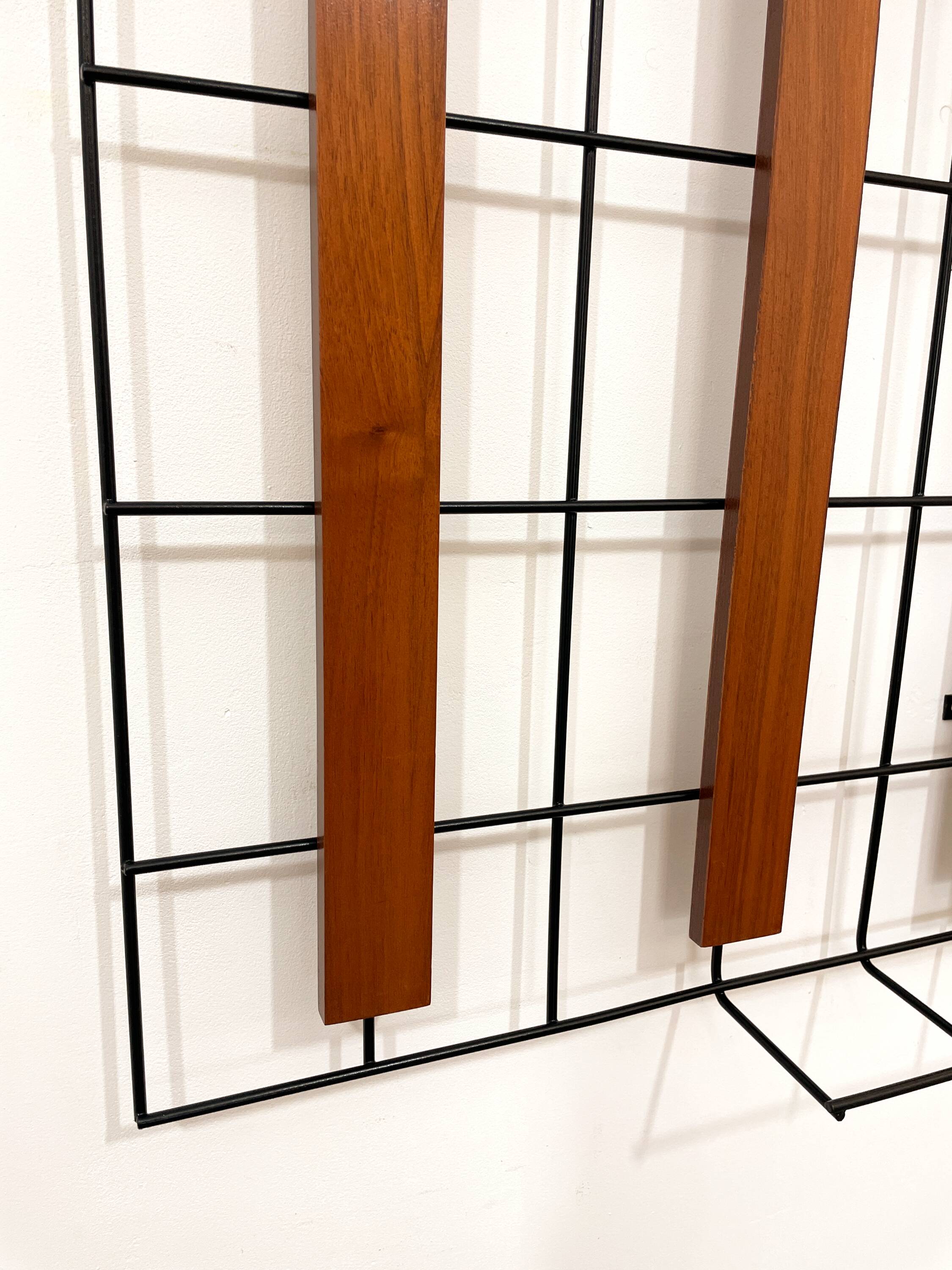 Metal and wood wall coat rack, 1950s-60s.