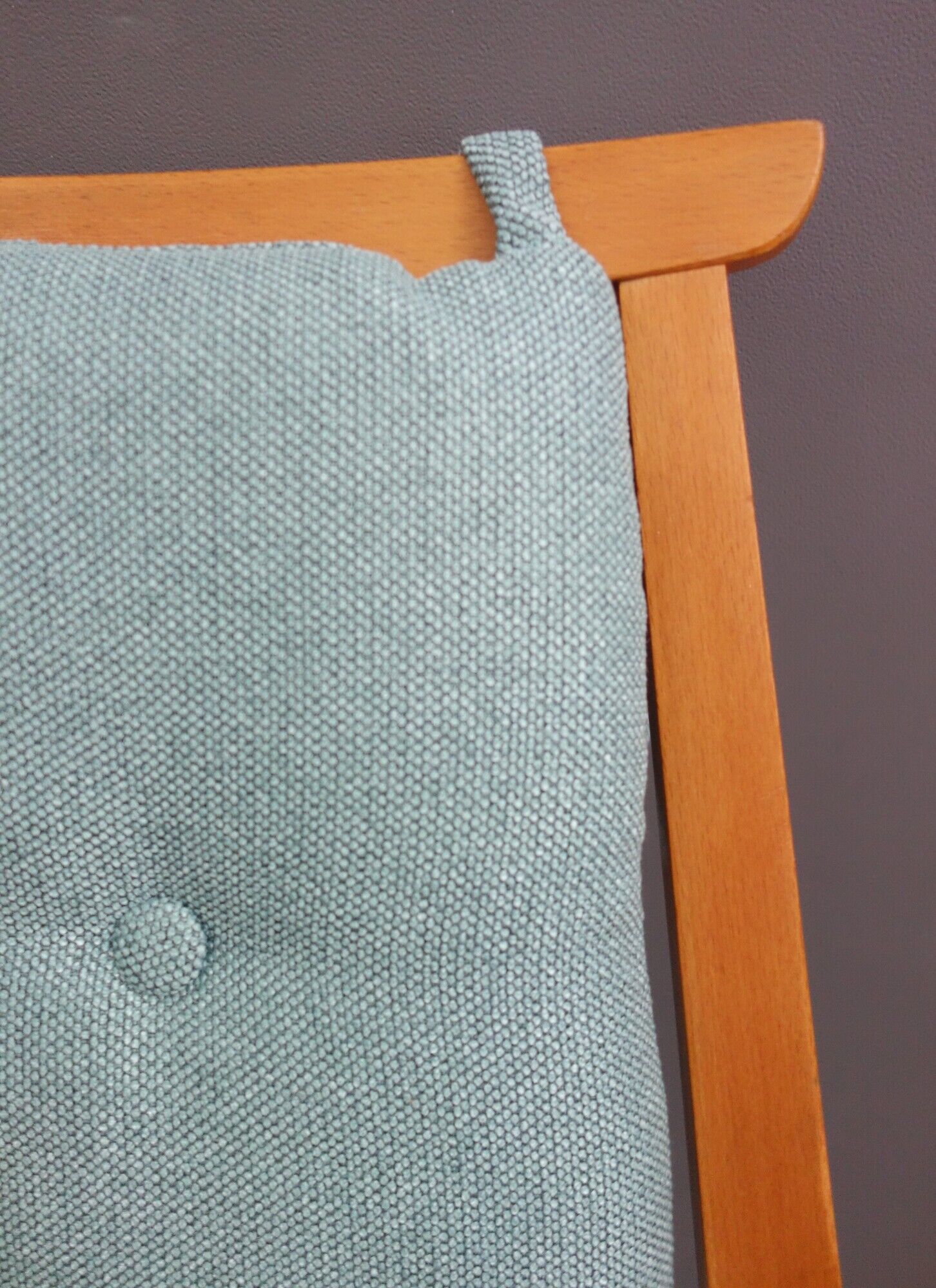 Mid century wooden rocking chair with blue upholstery  1960s