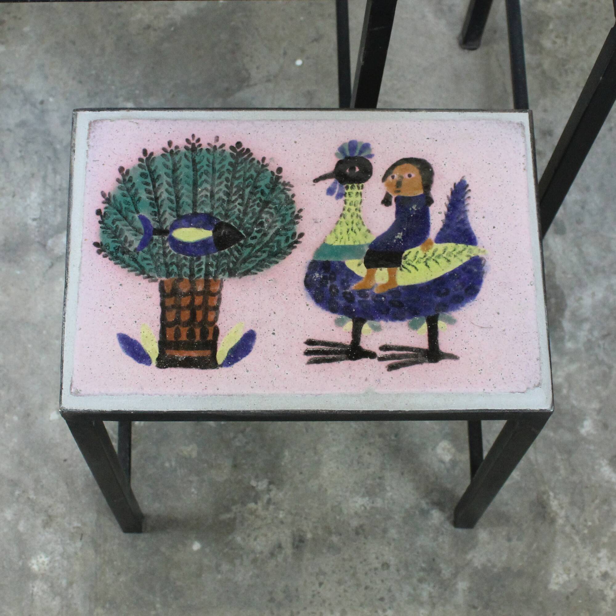 Nesting tables - metal and ceramic from Dour 1960