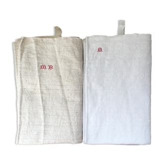 Set of two old hemp tea towels