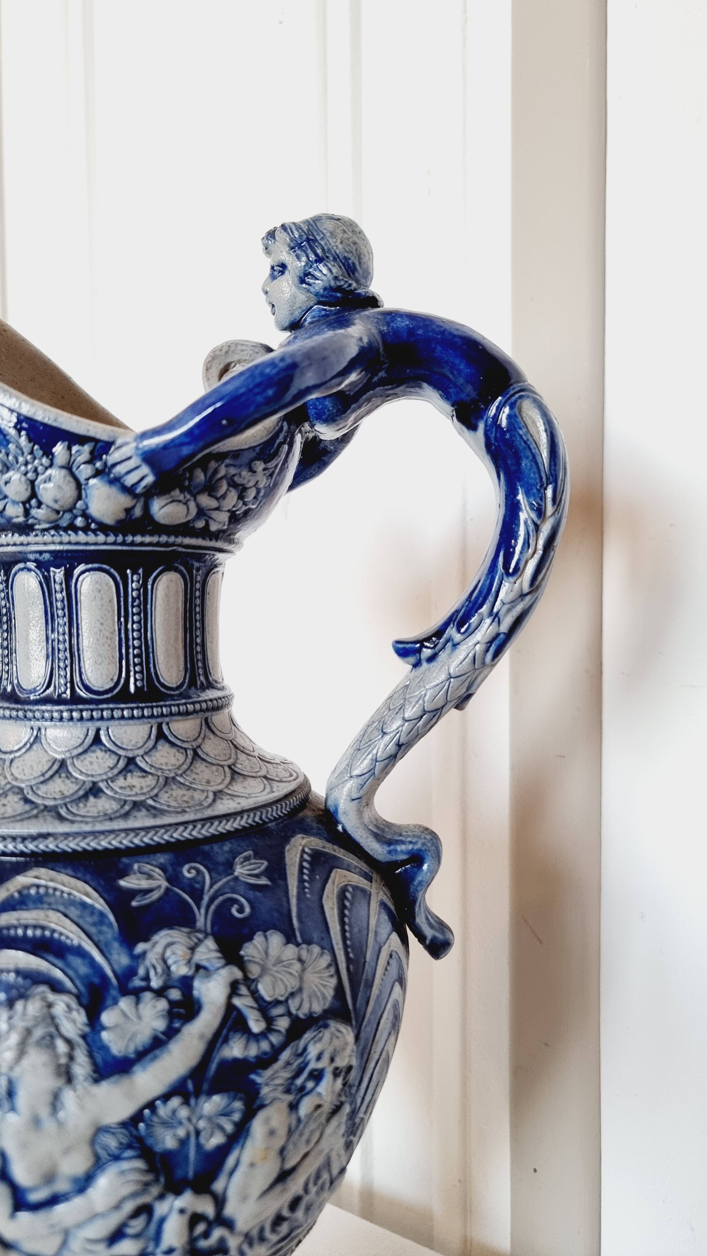 salt-glazed stoneware jug in German style, made by the prestigious house