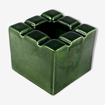 Cendrier en céramique cubique vert, Sicart Italie années 1970