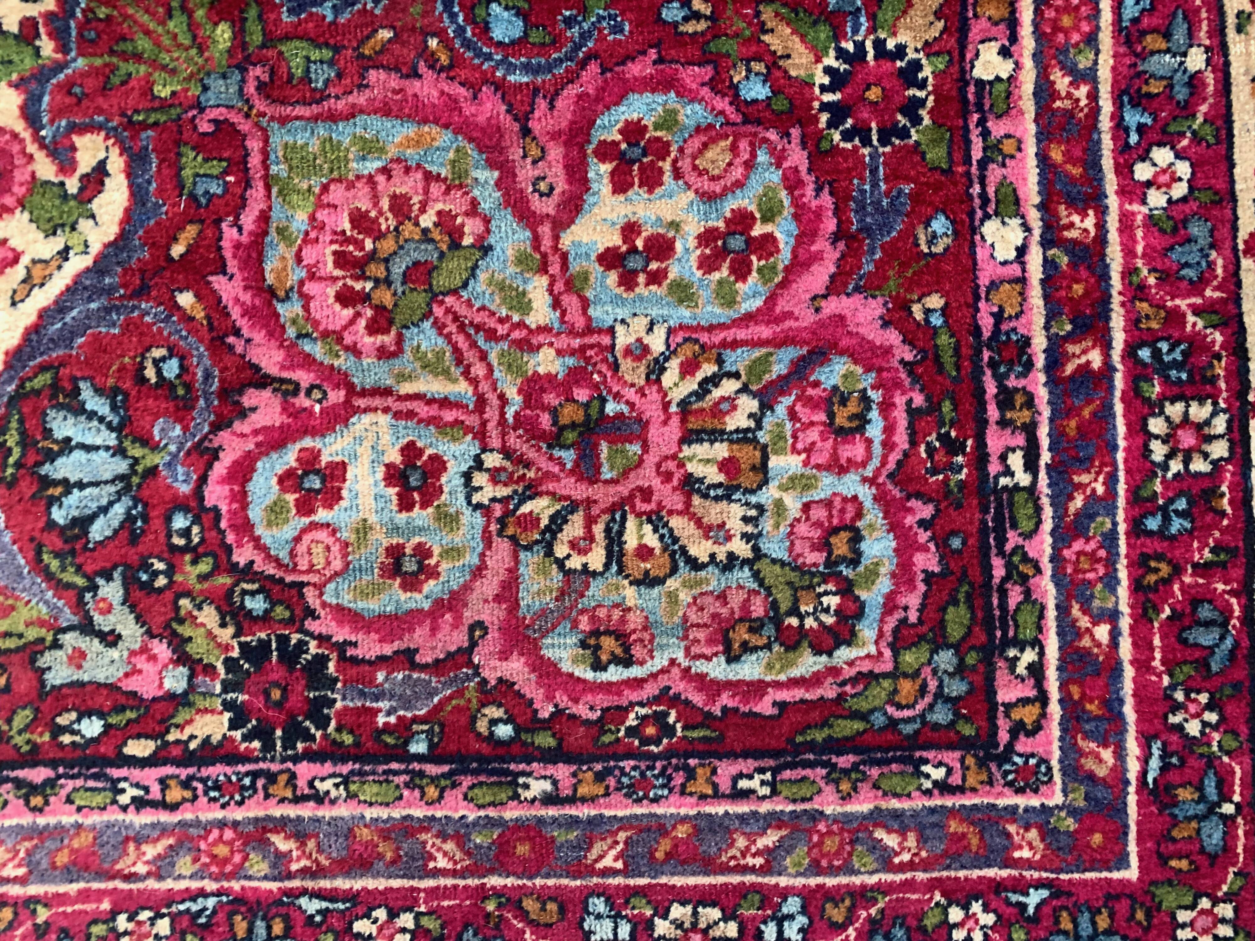 Antique tribal rug 332x240 cm wool oriental hand made carpet pink, purple, green