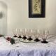 6 large Art Deco pink wine or water glasses with black stems, 17 cl.