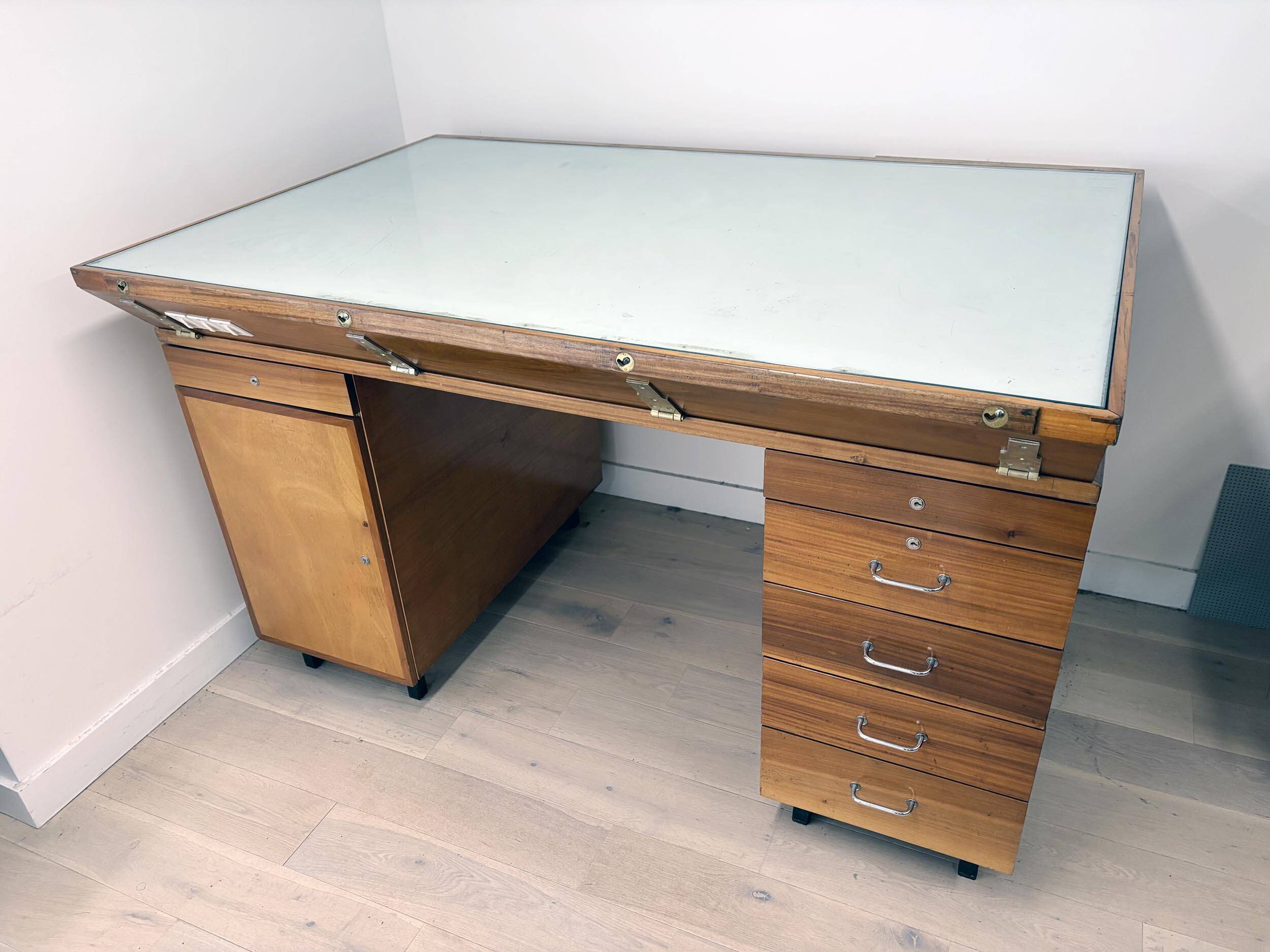 Solid wood desk with light table