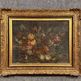 Oil on canvas depicting a still life with flowers