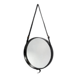Jacques Adnet circular leather and brass mirror