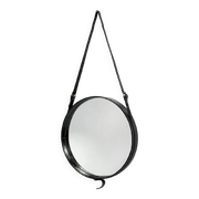 Jacques Adnet circular leather and brass mirror