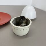 Round red wall light in metal and opaline glass in the Stilnovo style, 20 cm, Italy, 1960s