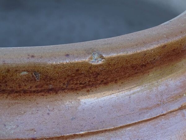Grand pot ancien français en céramique à glaçure salée, 32 cm