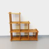 Bookcase vintage pine staircase shelf from the 80s in the style of Maison Regain