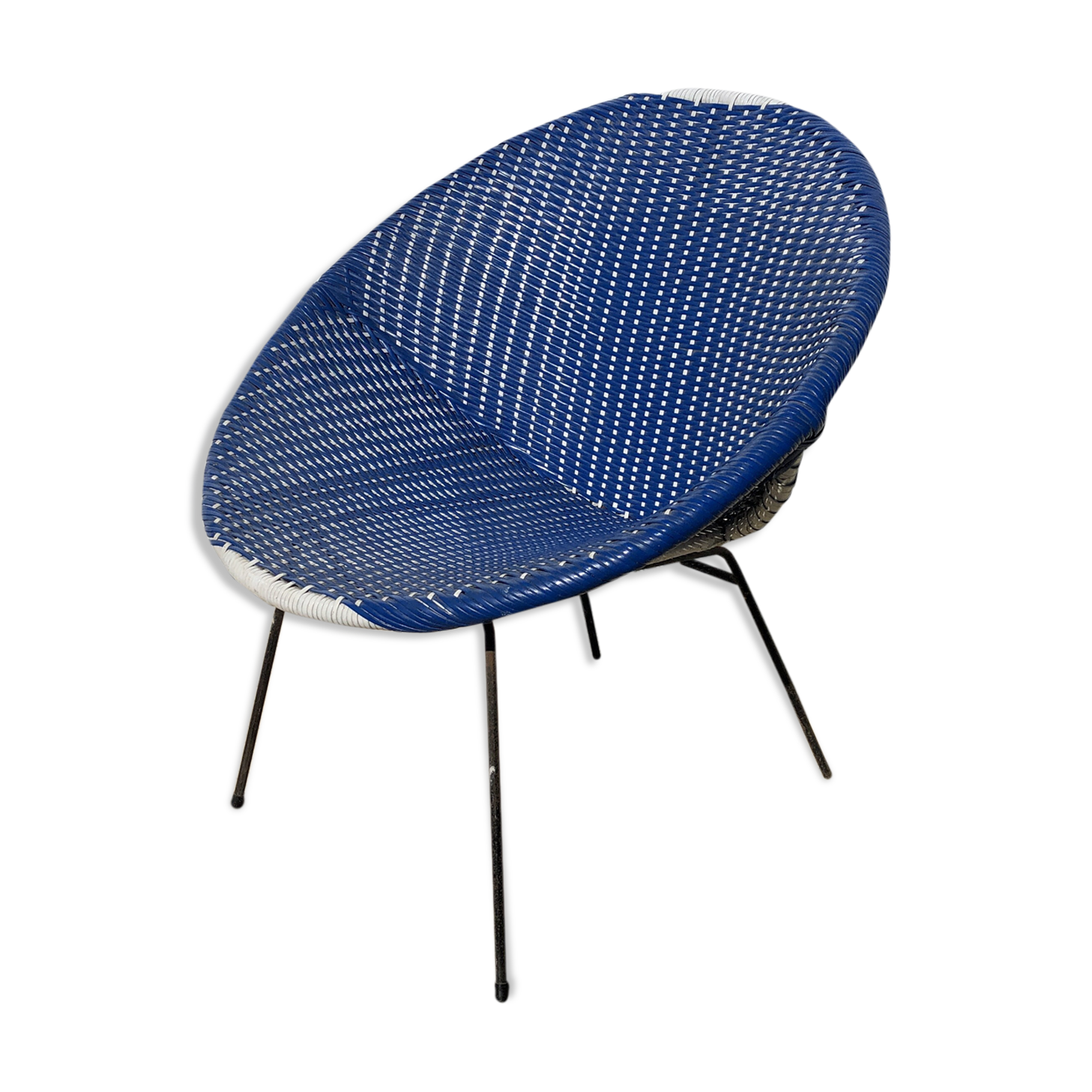 Vintage armchair garden shell 1950 metal and scoubidou