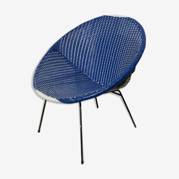 Fauteuil coquille de jardin 1950 métal et scoubidou