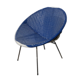 Vintage armchair garden shell 1950 metal and scoubidou