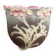 Antique cache-pot from the 1900s in majolica with a raised floral decoration in pink, very decorative.