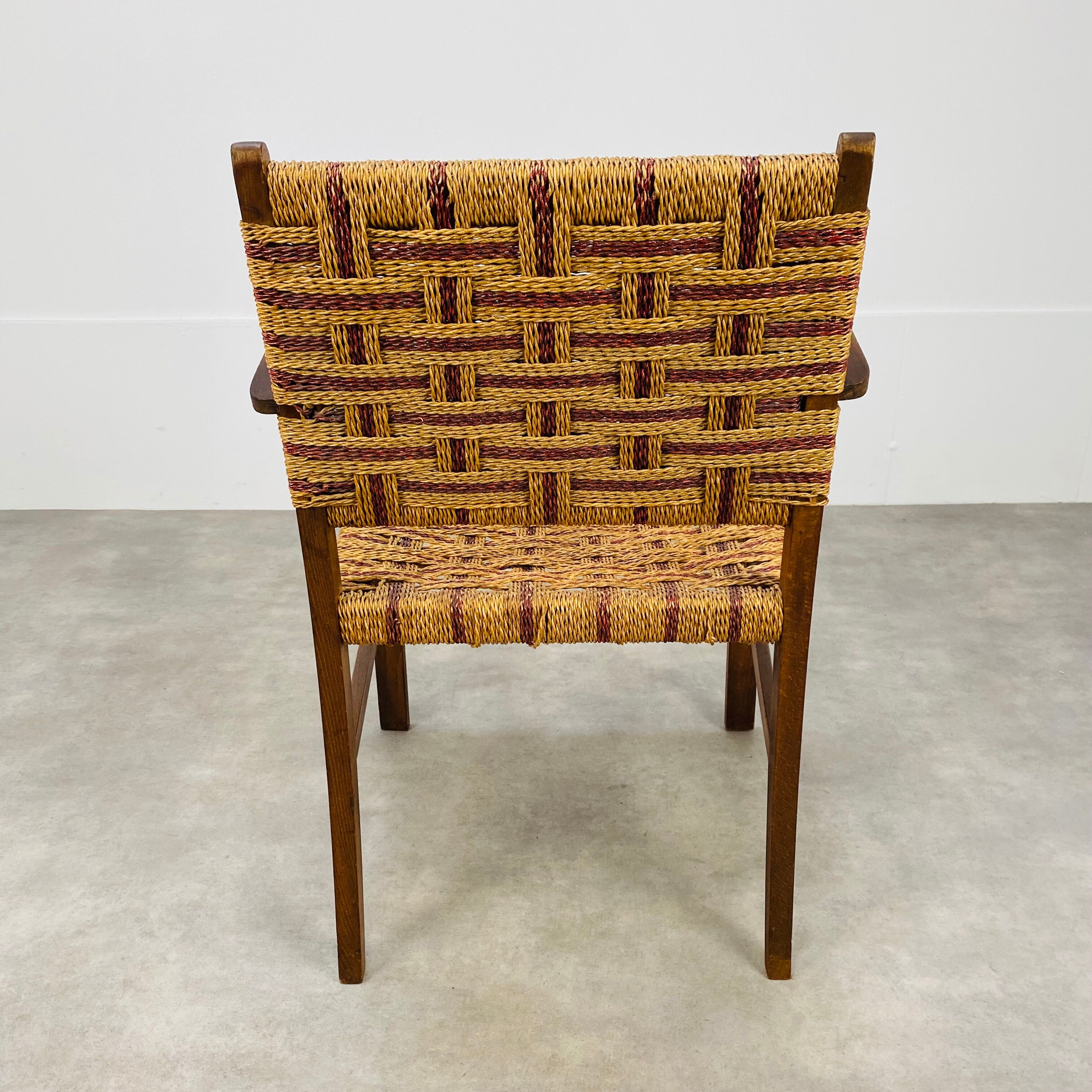 Scandinavian armchair in wood and vintage straw rope
