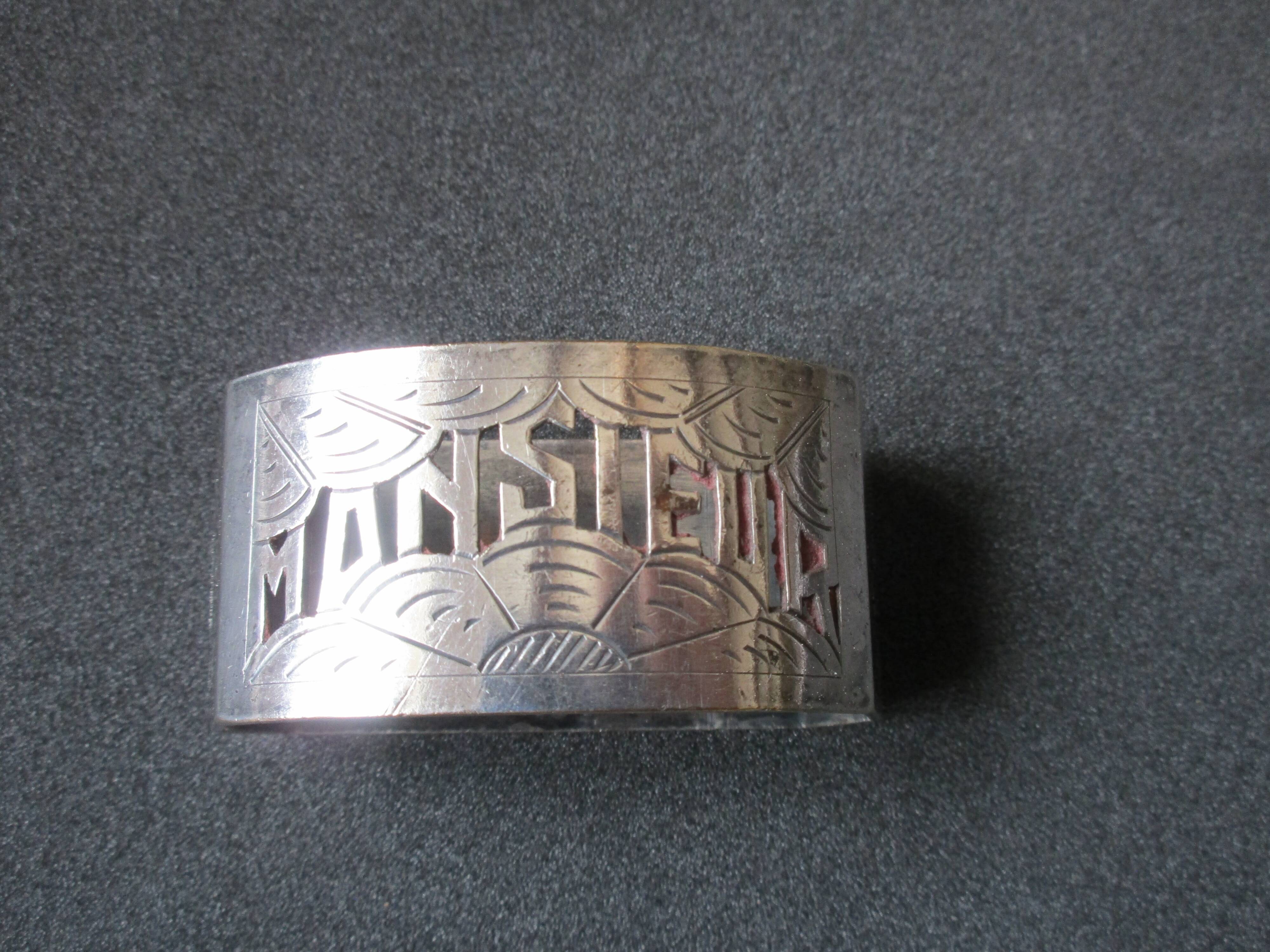 Art deco towel rings "madame" "sir" in silver metal