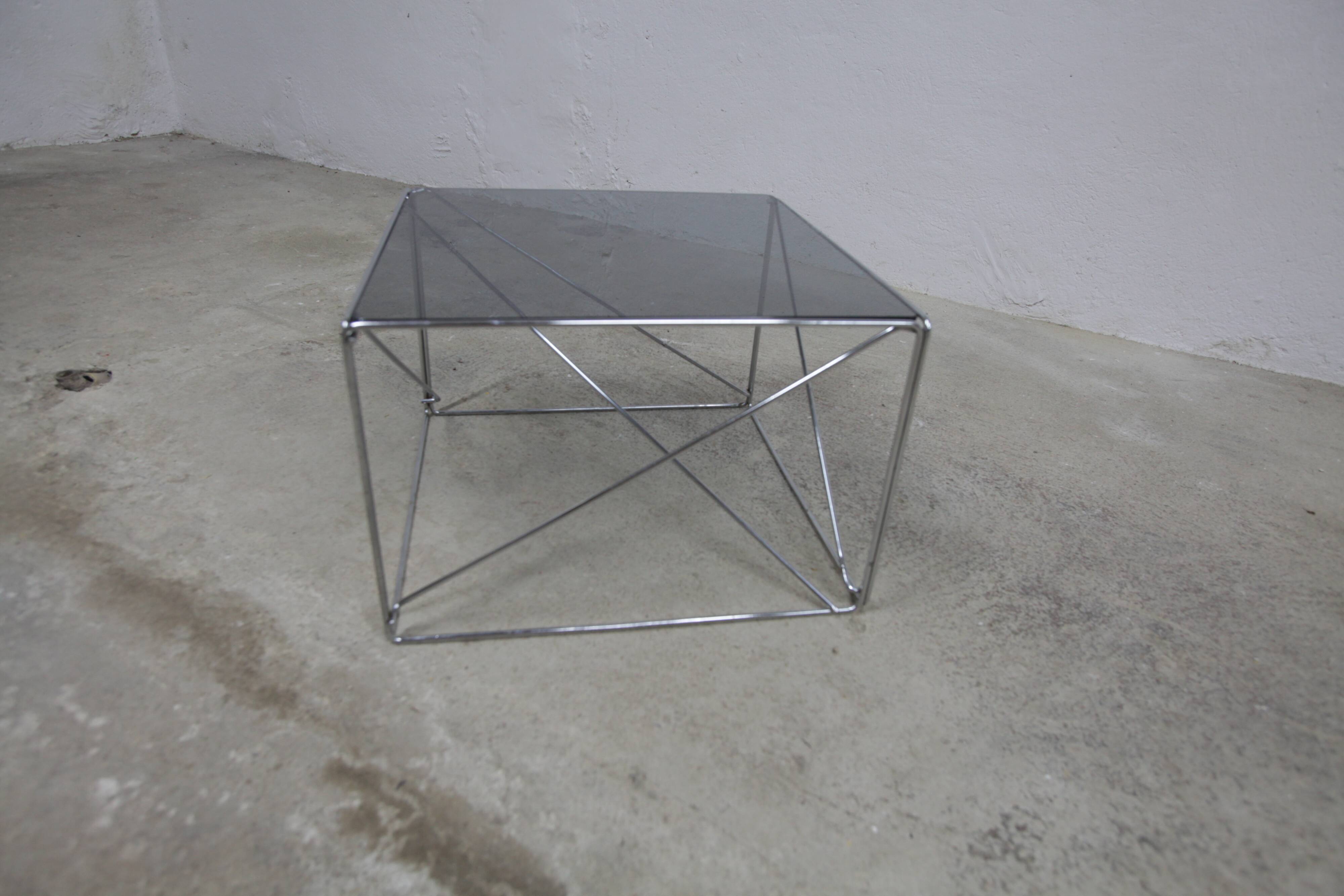 Coffee table by max Sauze Isocèle collection 1970 new smoked glass top