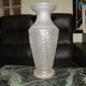 Old frosted glass vase, pressed molded flower decoration, 1940, 1950