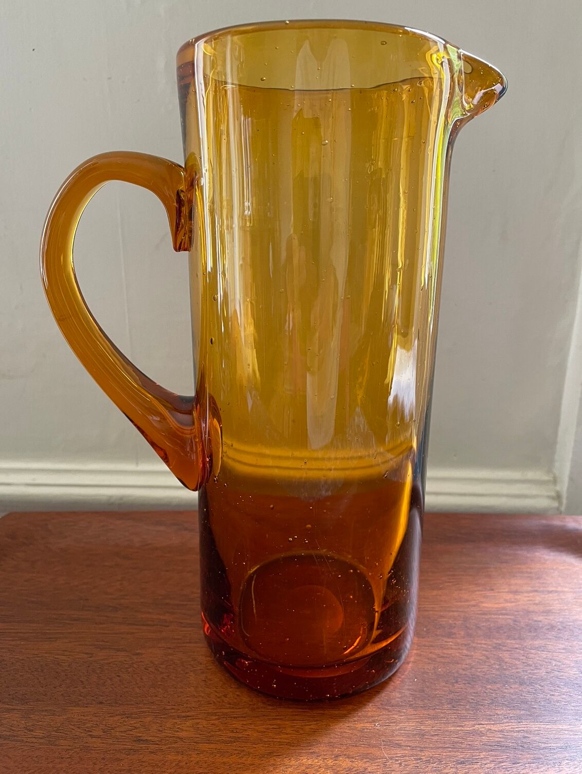Amber pitcher bubbled glass
