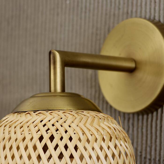 Handmade Gold Rattan Sconce Lamp 16x19Cm