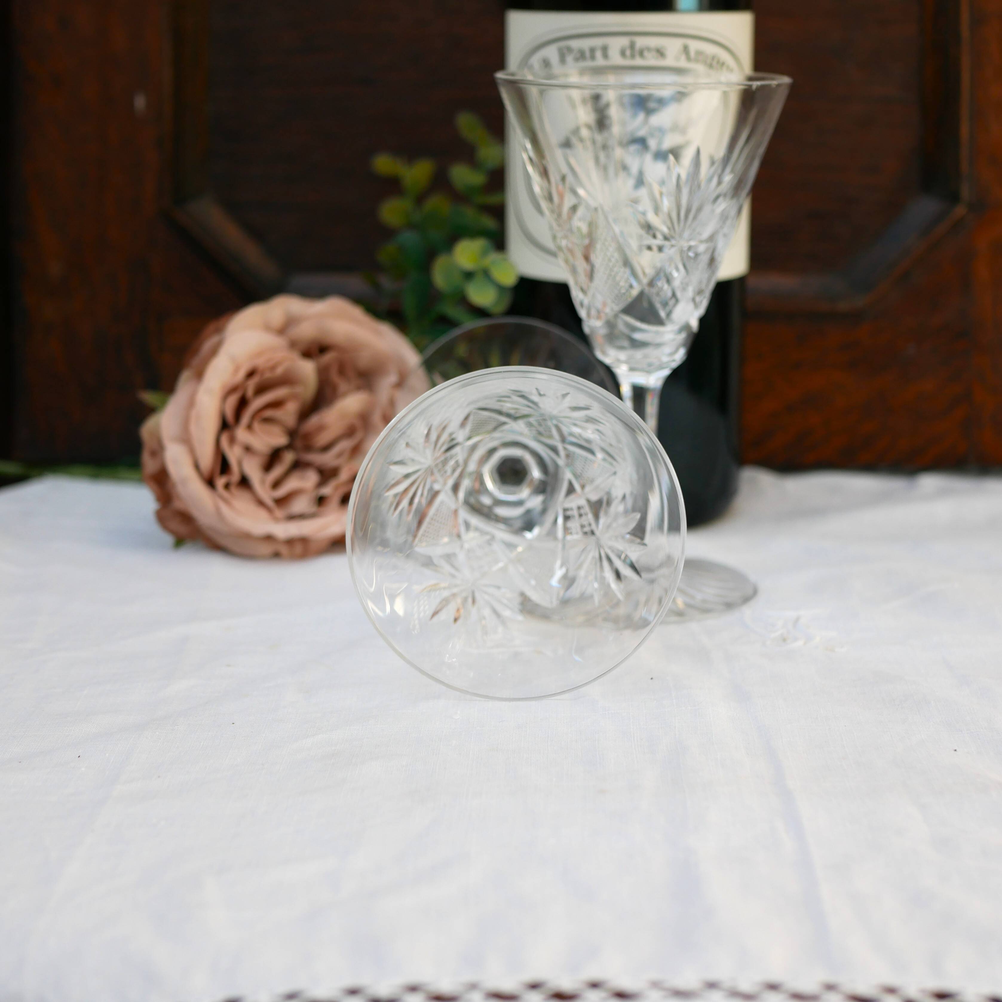 Two elegant crystal wine glasses