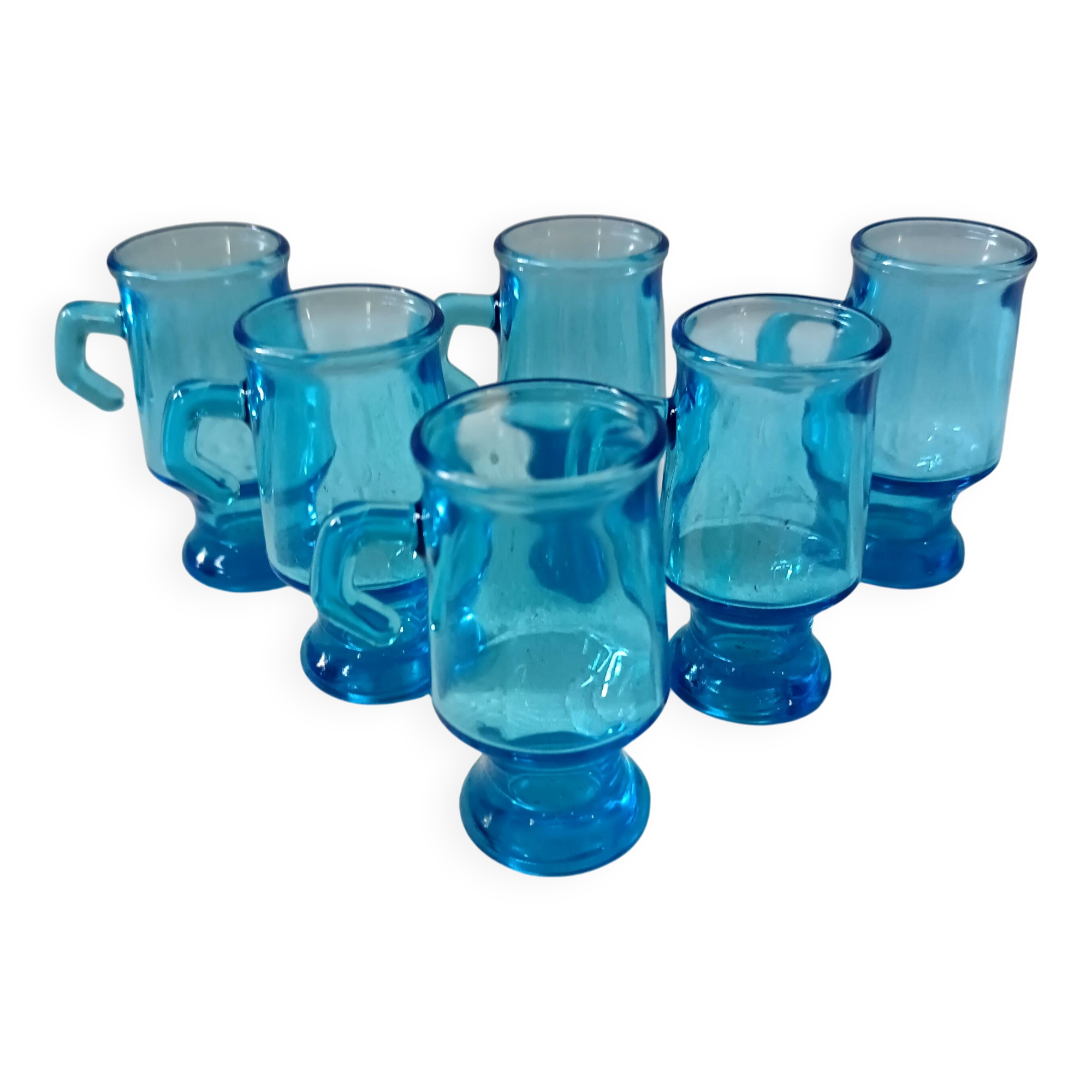 6 vintage turquoise liqueur glasses, schnapps glasses, cho style shot glasses