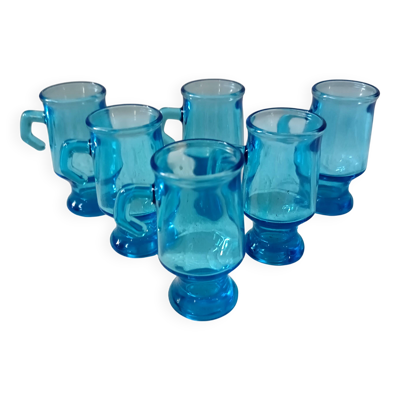 6 verres liqueur turquoise vintage, verres schnaps, verres à shot style cho