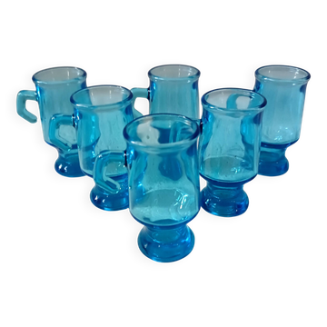 6 vintage turquoise liqueur glasses, schnapps glasses, cho style shot glasses
