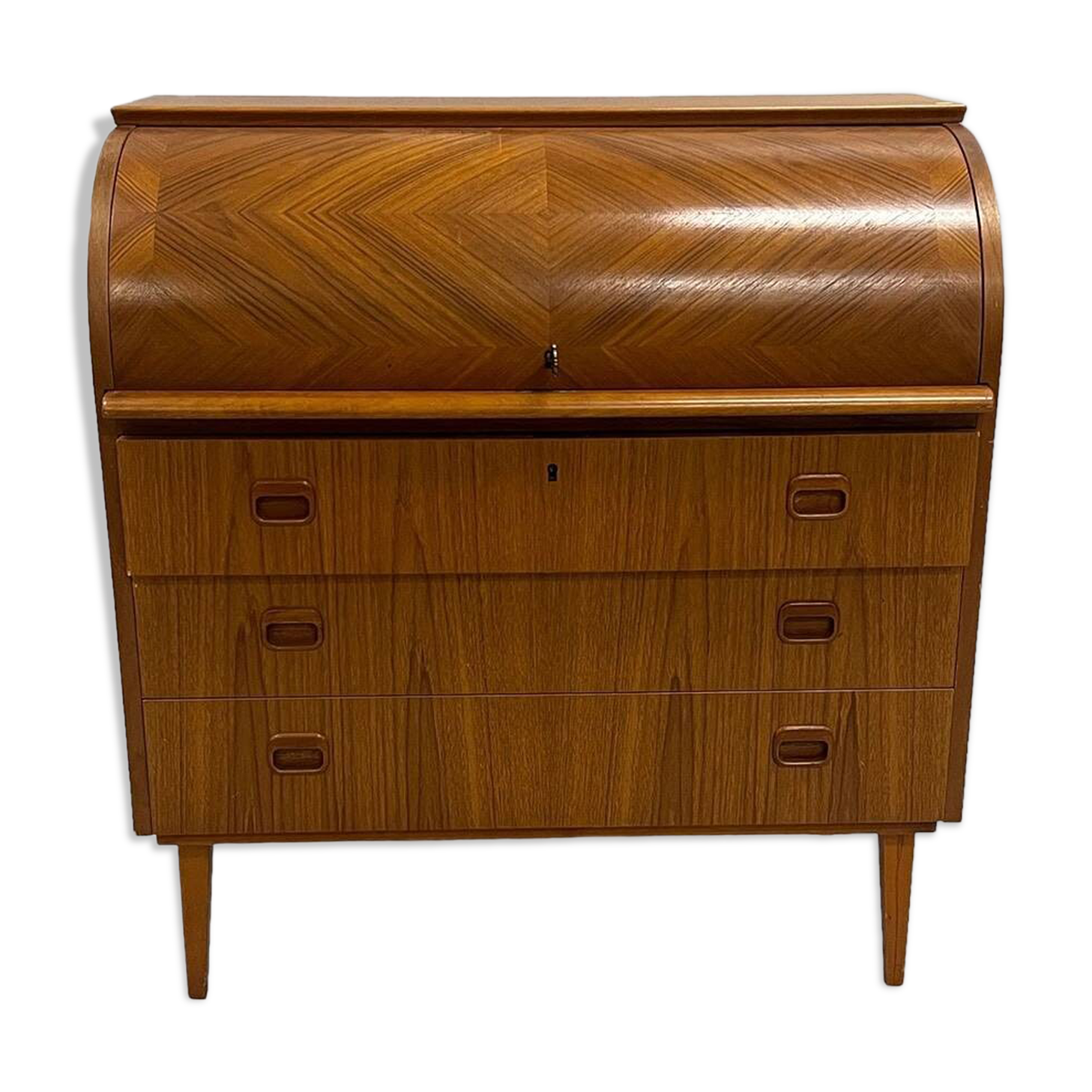 VINTAGE SECRETARY WITH TEAK CURTAIN AND 3 DRAWERS 1960 SWEDEN