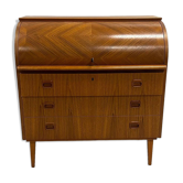 VINTAGE SECRETARY WITH TEAK CURTAIN AND 3 DRAWERS 1960 SWEDEN