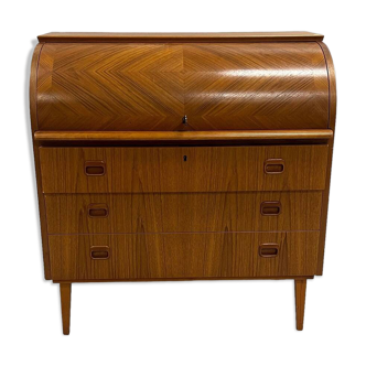 VINTAGE SECRETARY WITH TEAK CURTAIN AND 3 DRAWERS 1960 SWEDEN
