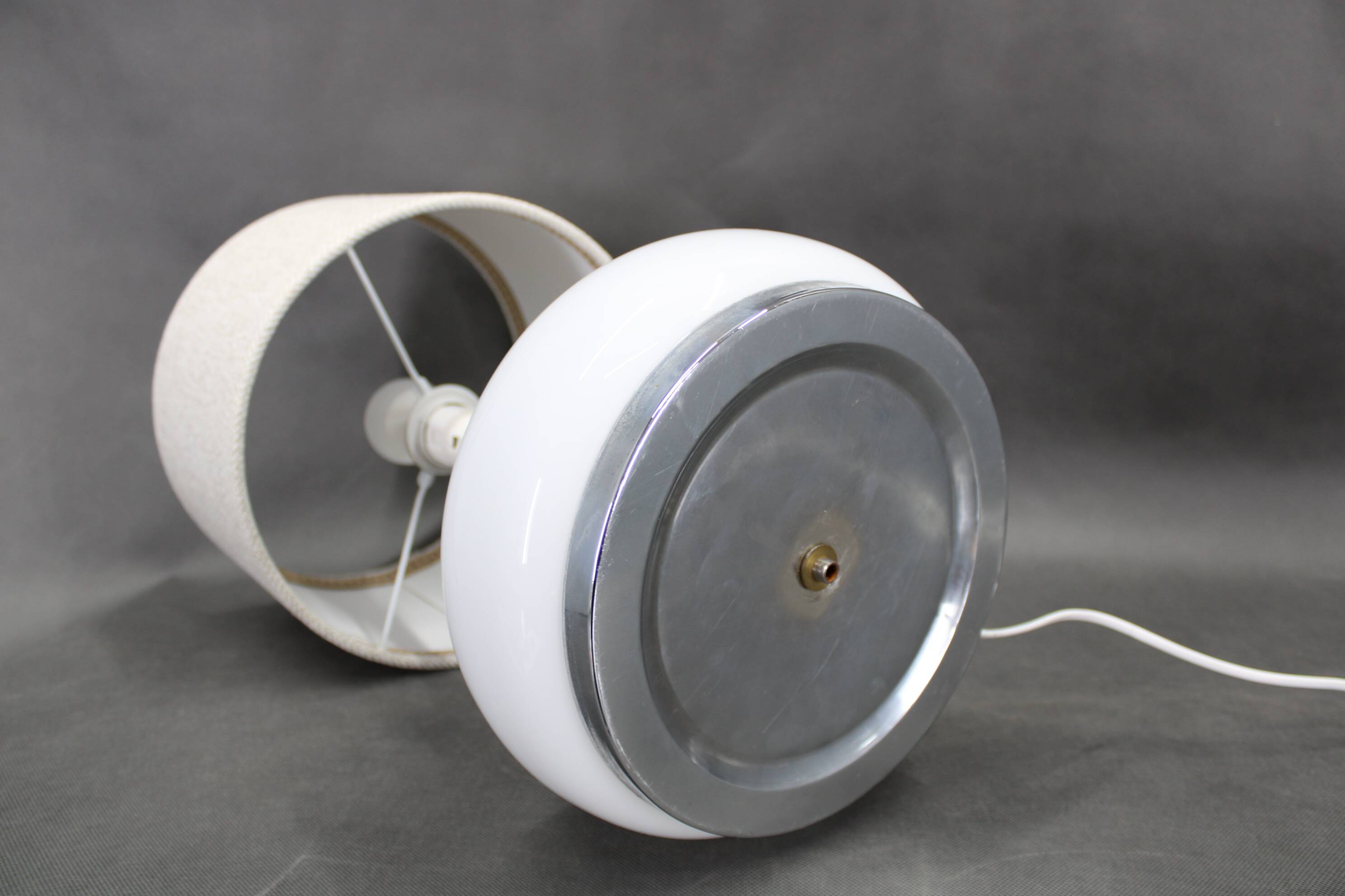 1970s Italian Glass Table Lamp with Boucle Fabric Shade