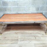 Vintage coffee table chrome steel and brass marble top Italy circa 1970