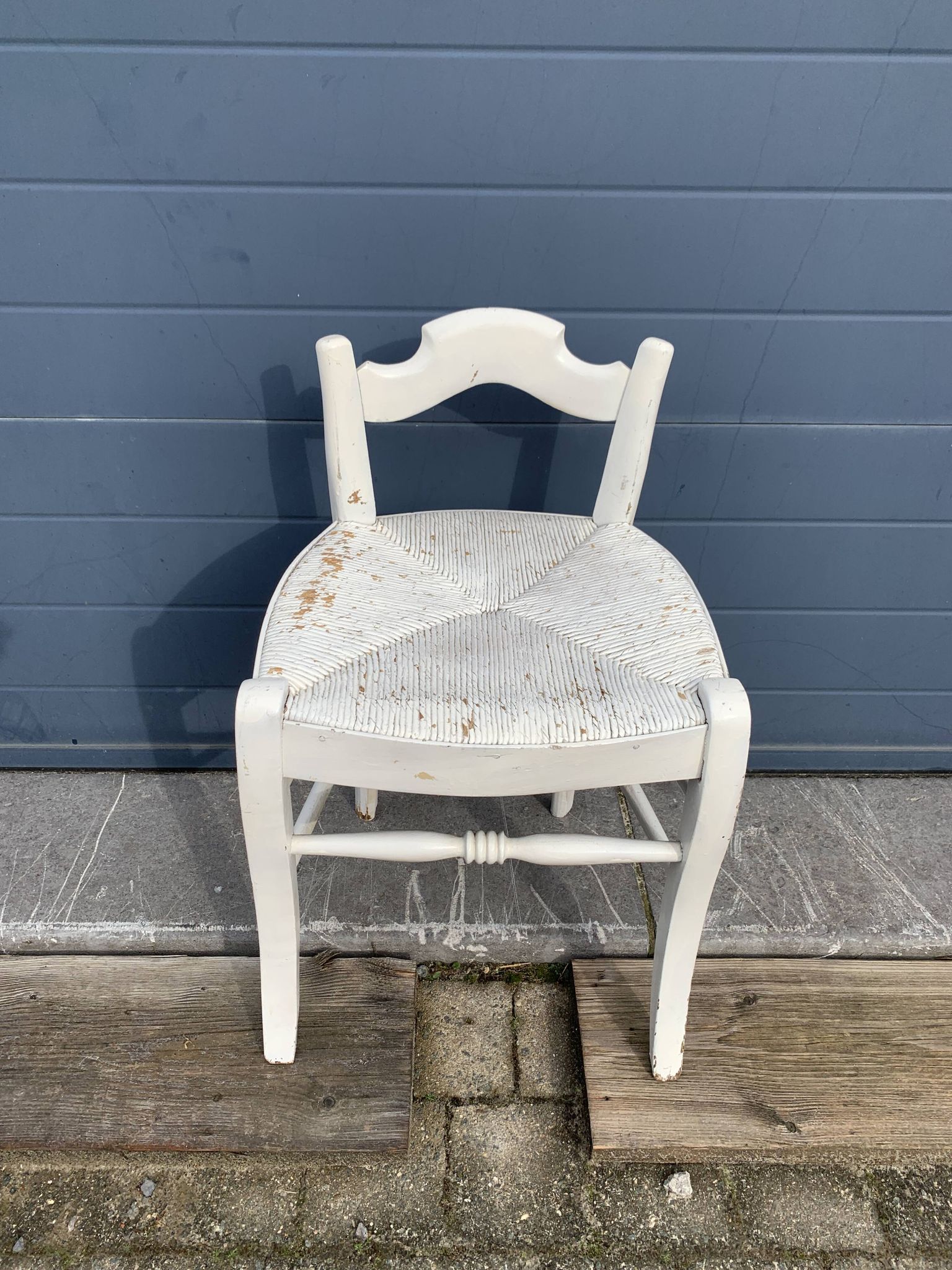 Vintage mulched stool painted white