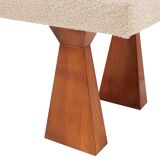 Contemporary Wooden Bench with Triple Circular Backrest Bouclé Upholstery, Italy