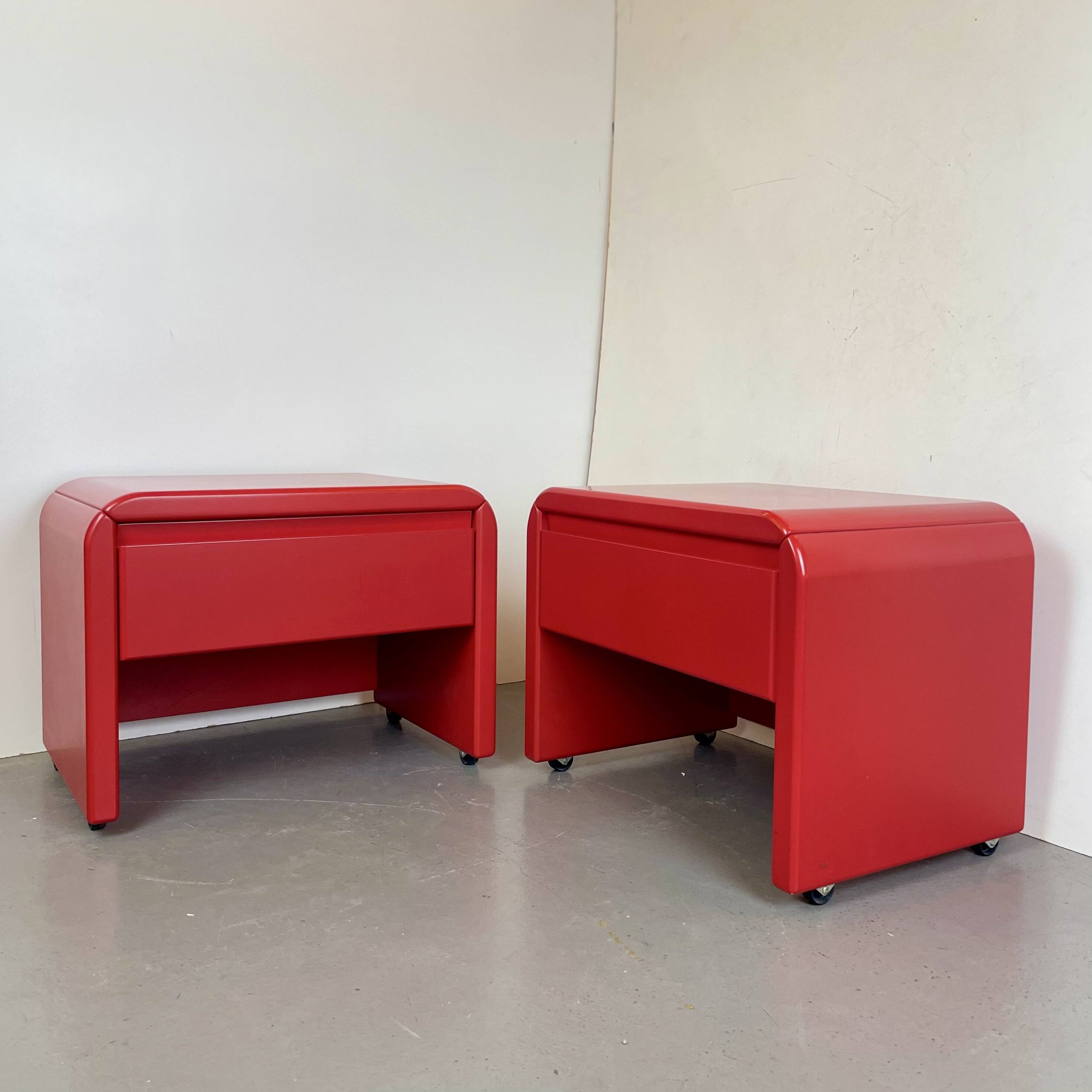 Pair of red bedside tables, 1980s