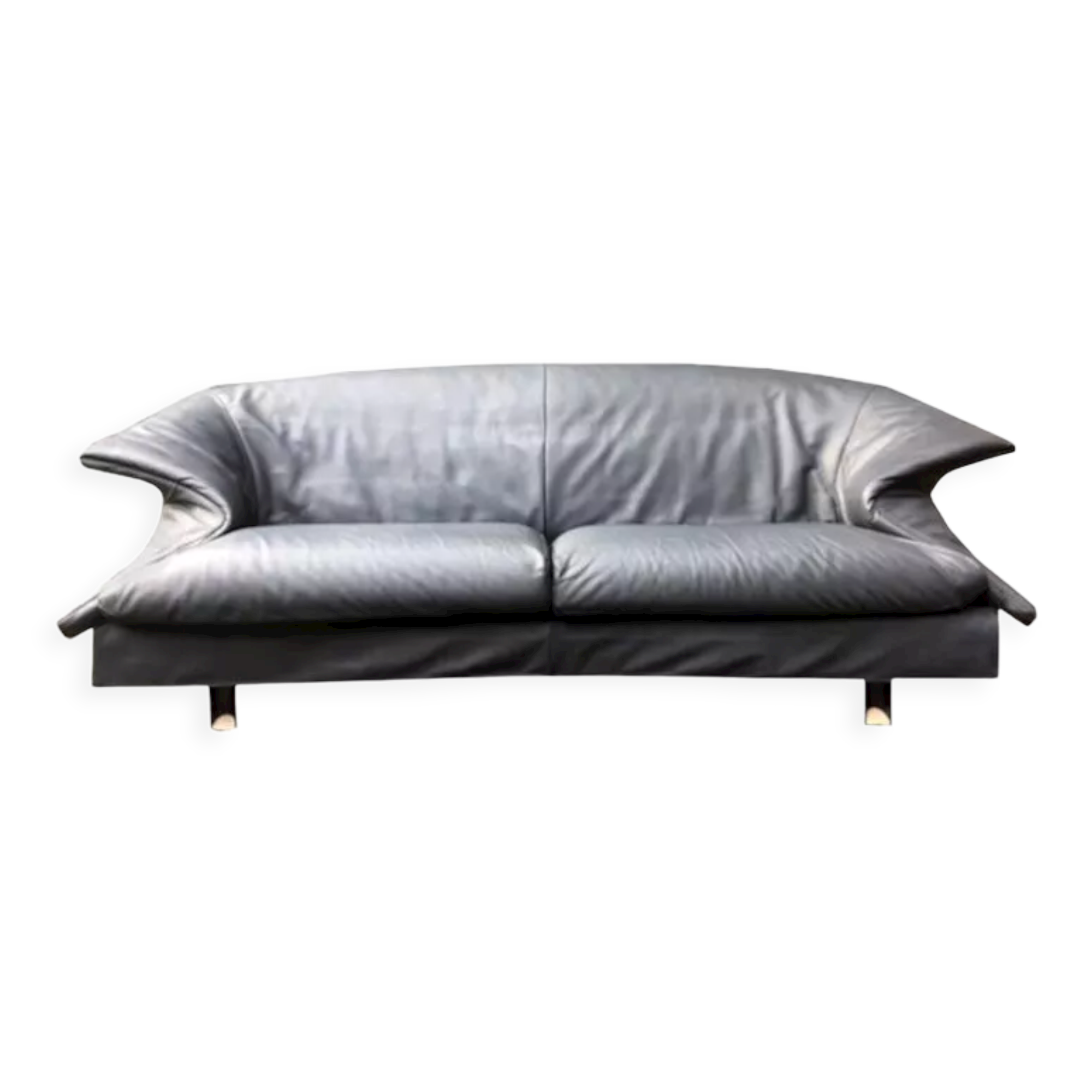 Blue-Grey Leather Sofa by Saporiti, 1980s