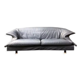 Blue-Grey Leather Sofa by Saporiti, 1980s