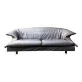 Canapé en cuir bleu-gris par Saporiti, années 1980