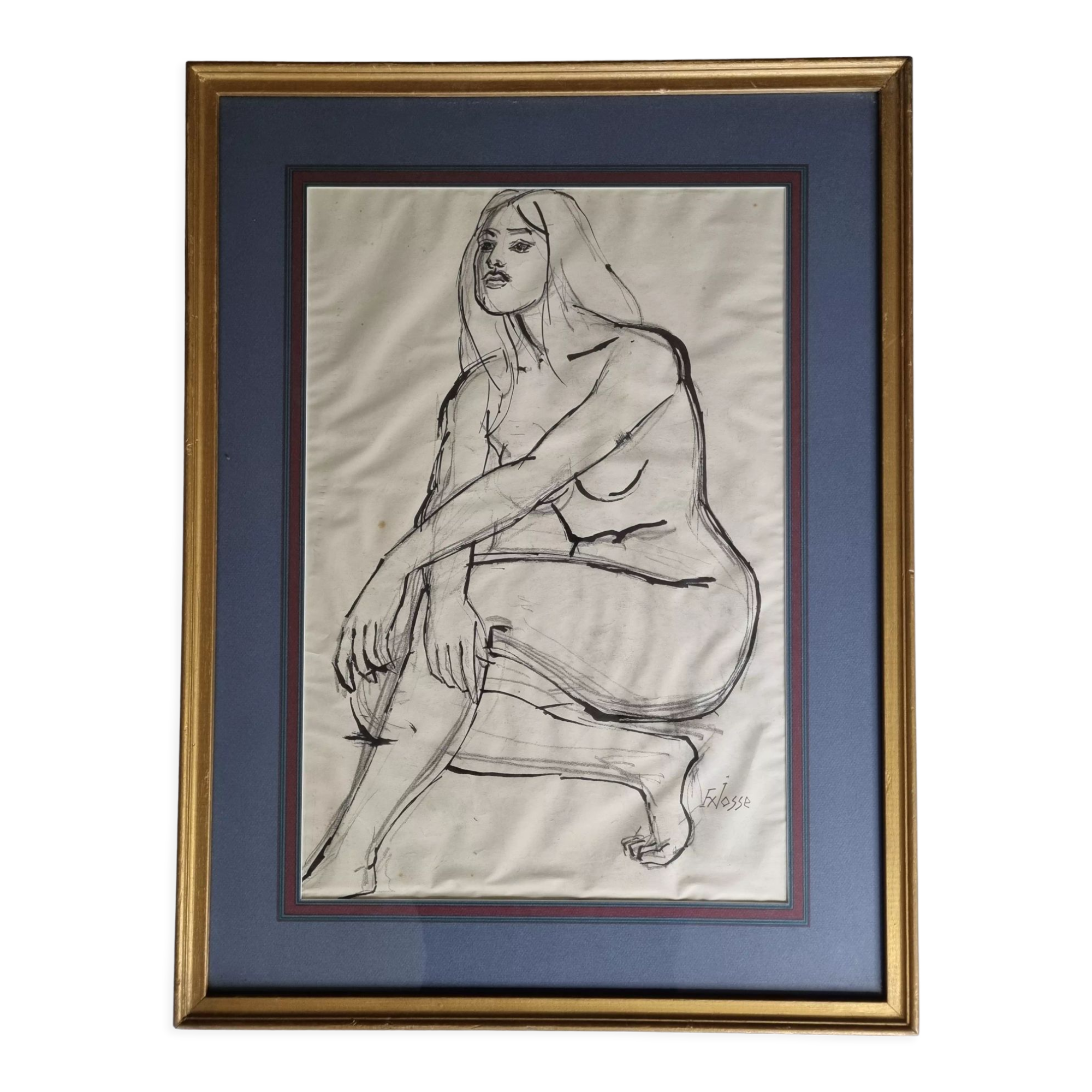 Nude study "Lydie" signed by François Xavier Josse, 50s, 71 x 54 cm