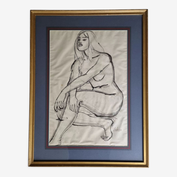 Nude study "Lydie" signed by François Xavier Josse, 50s, 71 x 54 cm