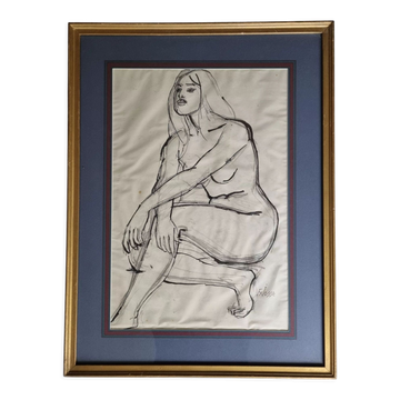 Nude study "Lydie" signed by François Xavier Josse, 50s, 71 x 54 cm