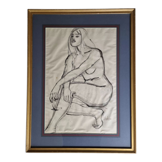 Nude study "Lydie" signed by François Xavier Josse, 50s, 71 x 54 cm