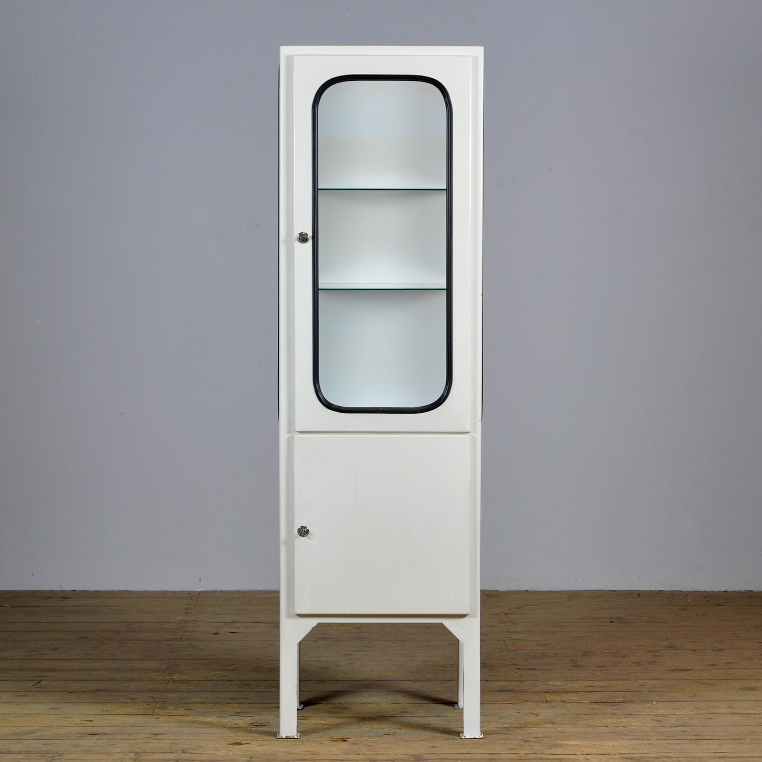 Vintage iron and glass medical cabinet, 1970s
