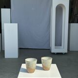 Set of 2 cups in Indonesian ceramic (brown & speckled glazed matte)