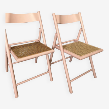 Set of two pastel pink cane chairs from the 70s