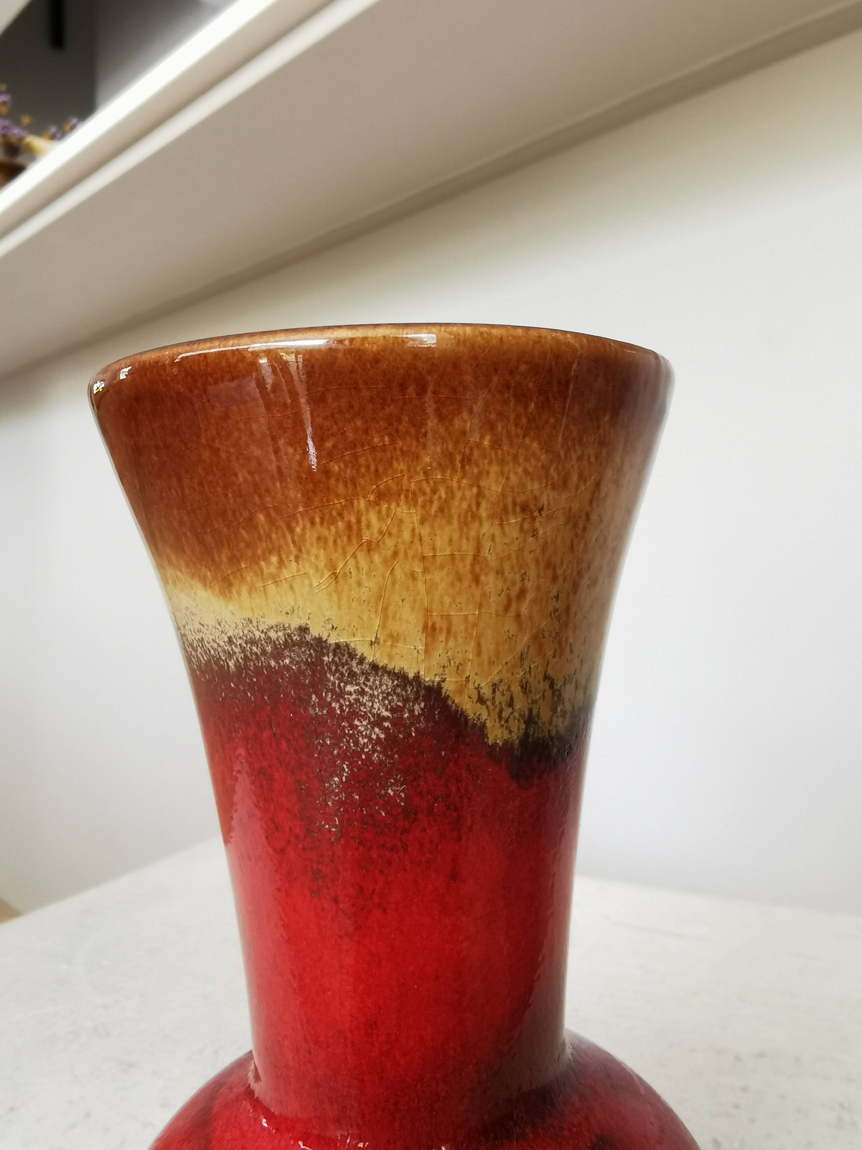 Vintage KIL Ceramic Vase: Red & Brown Lava Glaze, 1970s Yugoslavia