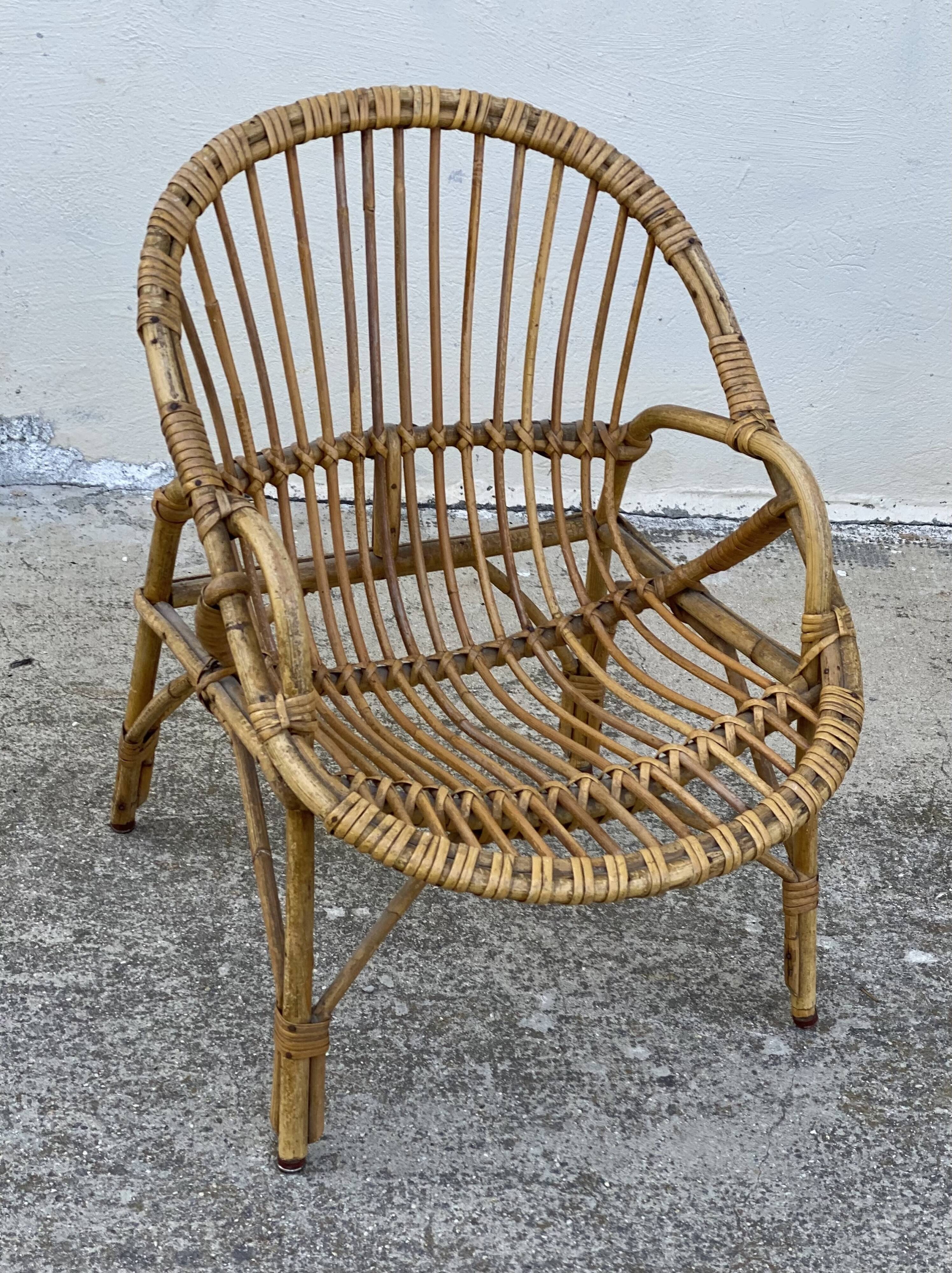 Fauteuil rotin pour enfant vintage 1960