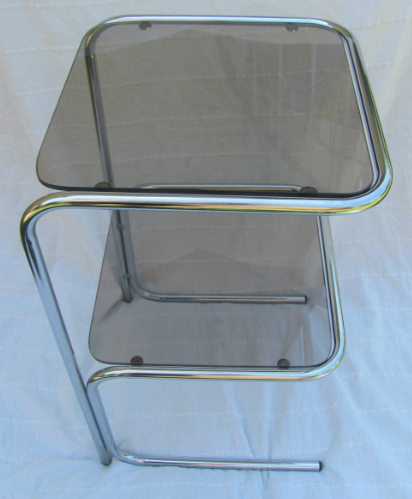 Bedside table or shelf double smoked glass and stainless steel tubes